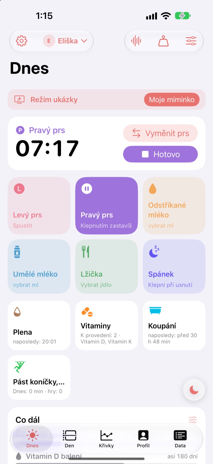 Dnes: jedno klepnutí, živé stopky