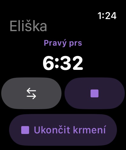 Probíhající kojení, výměna strany jedním klepnutím