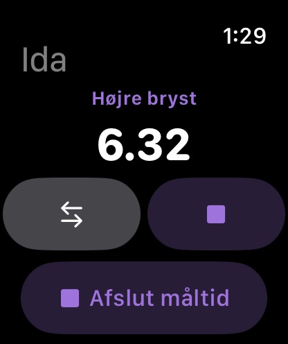 Igangværende amning, skift side med ét tryk