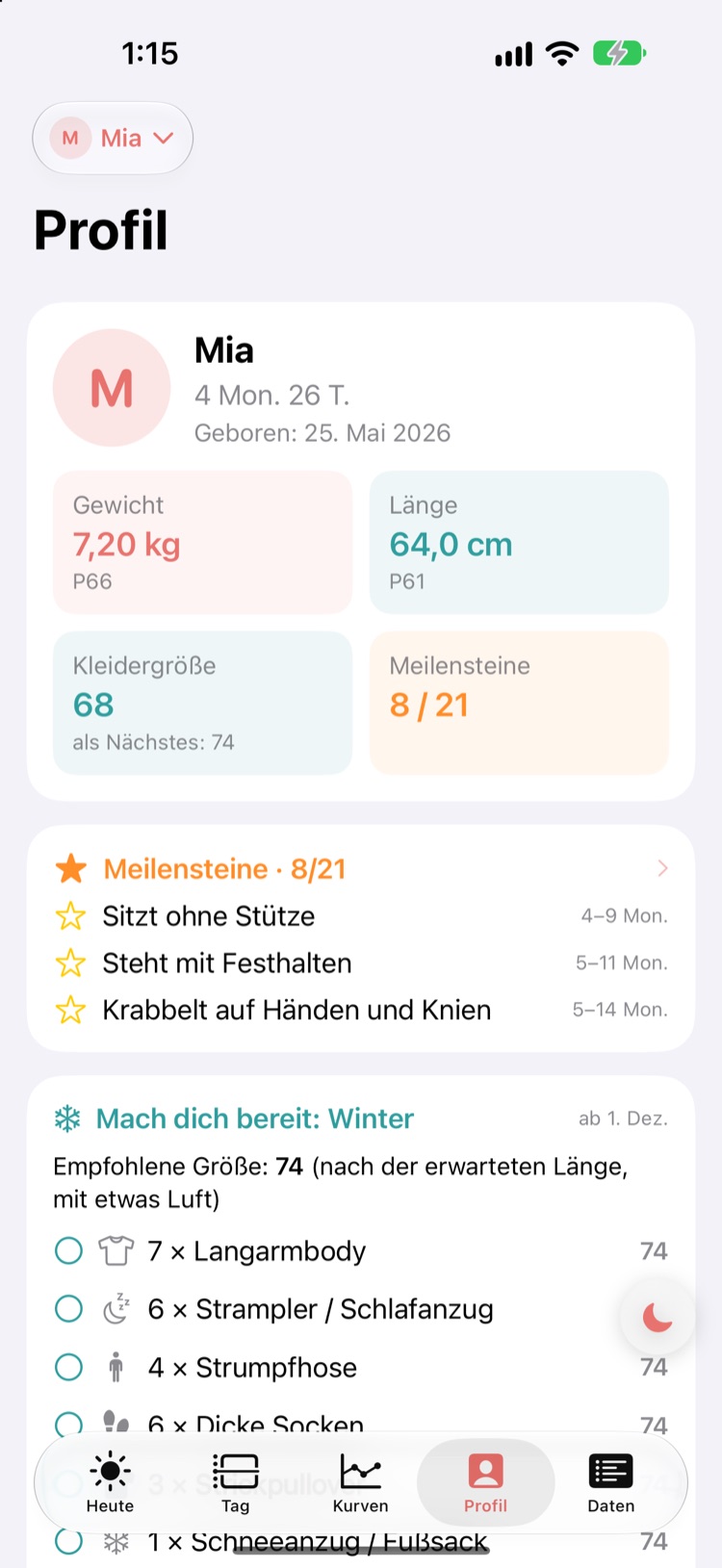 Profil: Meilensteine, Kleidung