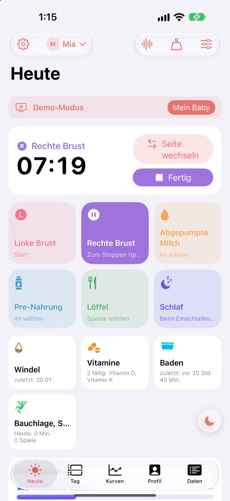 Heute: ein Tippen, laufende Stoppuhr