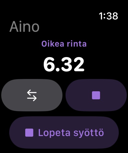 Käynnissä oleva imetys, puolen vaihto yhdellä napautuksella