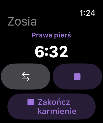 Trwające karmienie, zmiana strony jednym stuknięciem