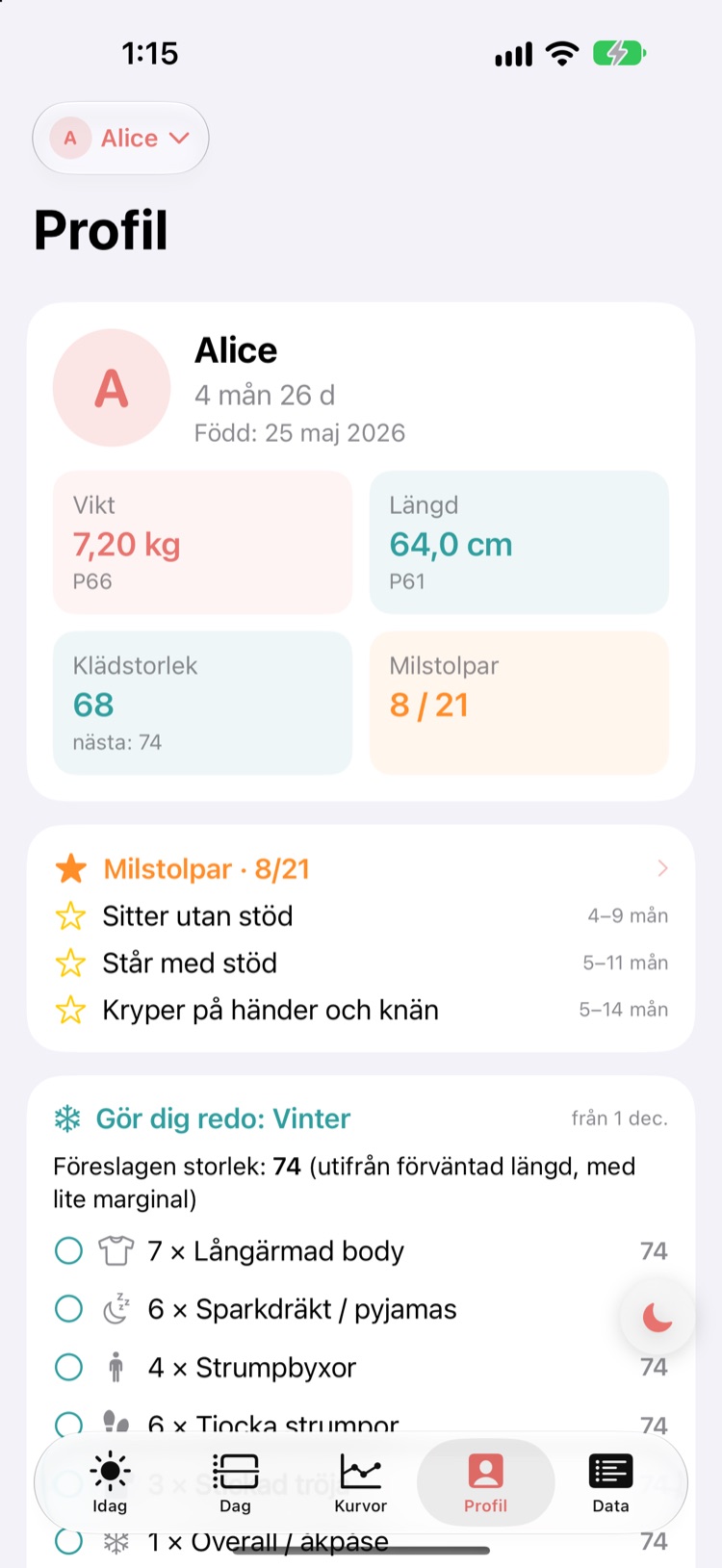 Profil: milstolpar, garderob