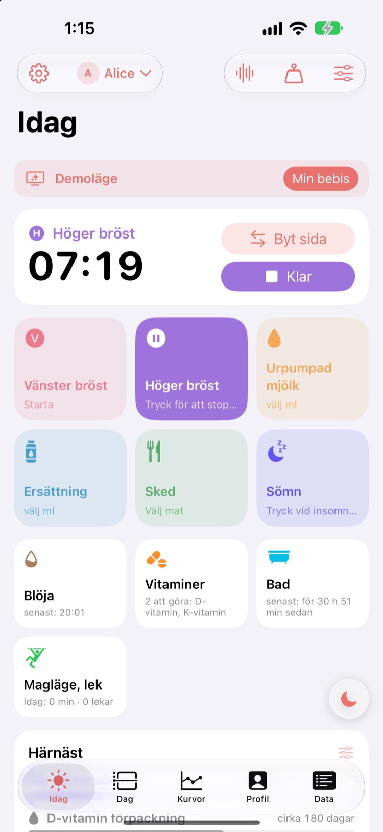 Idag: ett tryck, timer i realtid