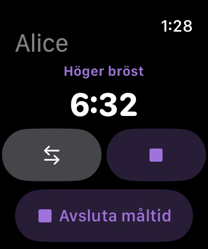 Pågående amning, byt sida med ett tryck