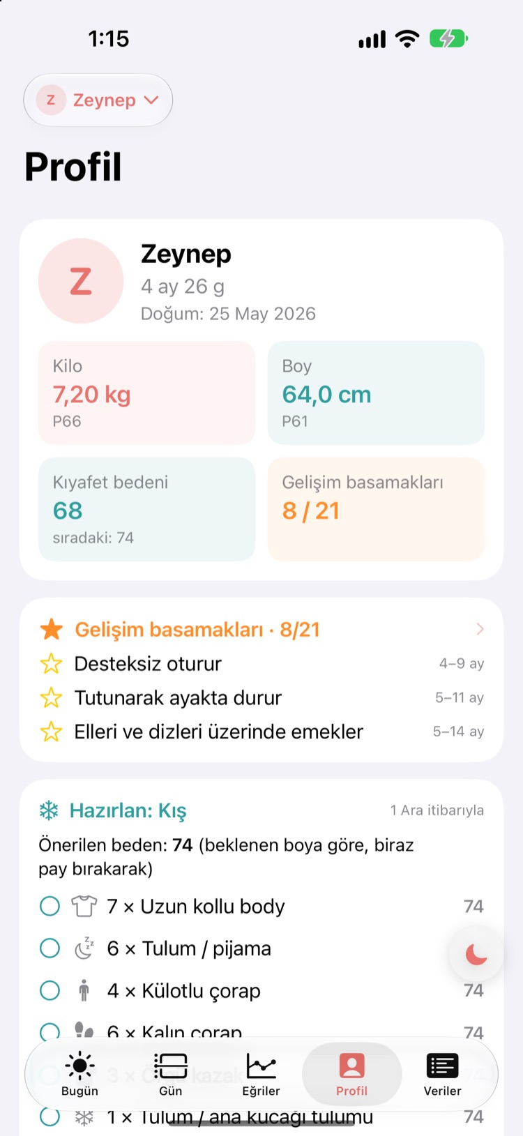 Profil: gelişim basamakları, gardırop