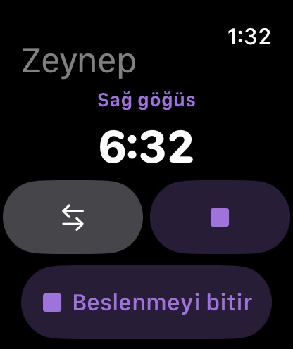 Süren emzirme, tek dokunuşla taraf değiştirme